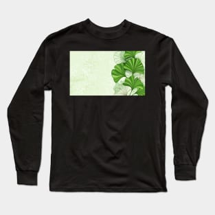 Stylized, green and contour, brown leaves of Ginkgo biloba on green, textured, paper background.  Ginkgo biloba. Long Sleeve T-Shirt